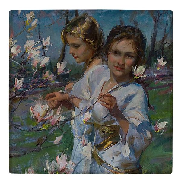  زیر لیوانی  طرح نقاشی دو دختر و گل ها کد    5122020_3875