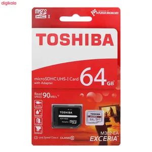 کارت حافظه microSDXC توشیبا مدل EXCERIA M302-EA کلاس 10 استاندارد UHS-I U1 سرعت 90MBps ظرفیت 64 گیگابایت به همراه آداپتور SD