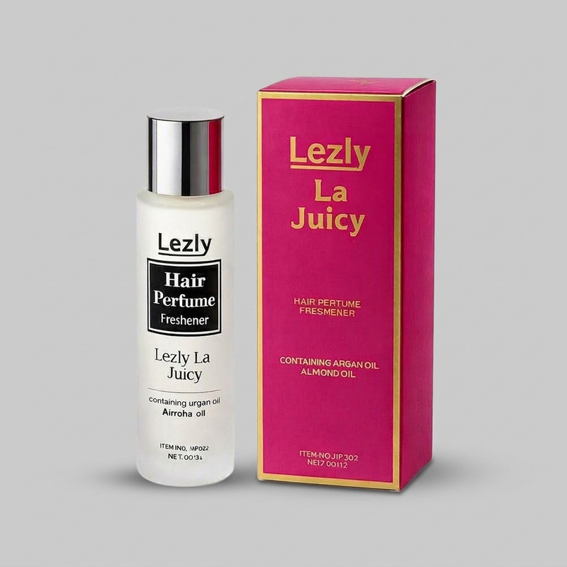 عطر مو لزلی مدل La Juicy حجم 60 میلی‌لیتر، با رایحه گرم و شیرین و حاوی روغن آرگان، مناسب انواع موها