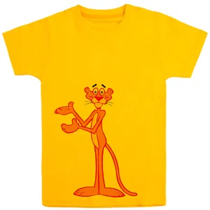 تی شرت آستین کوتاه دخترانه مدل پلنگ صورتی D171 رنگ زرد