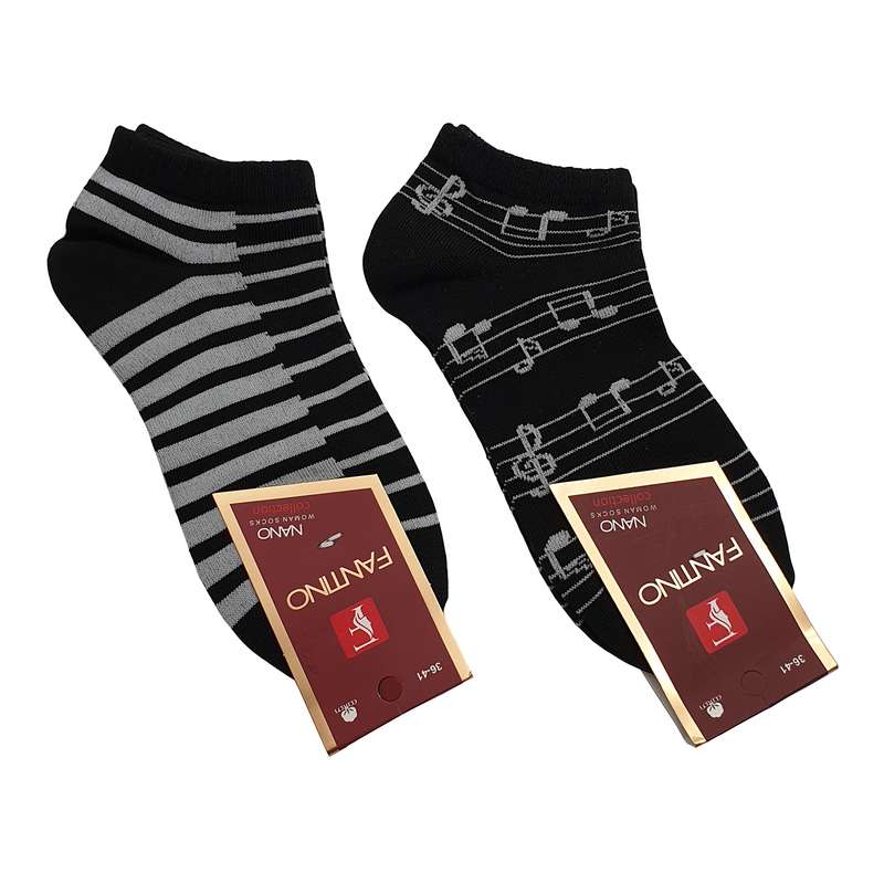 جوراب دخترانه مدل نت موسیقی کد JB144-BK مجموعه 2 عددی
