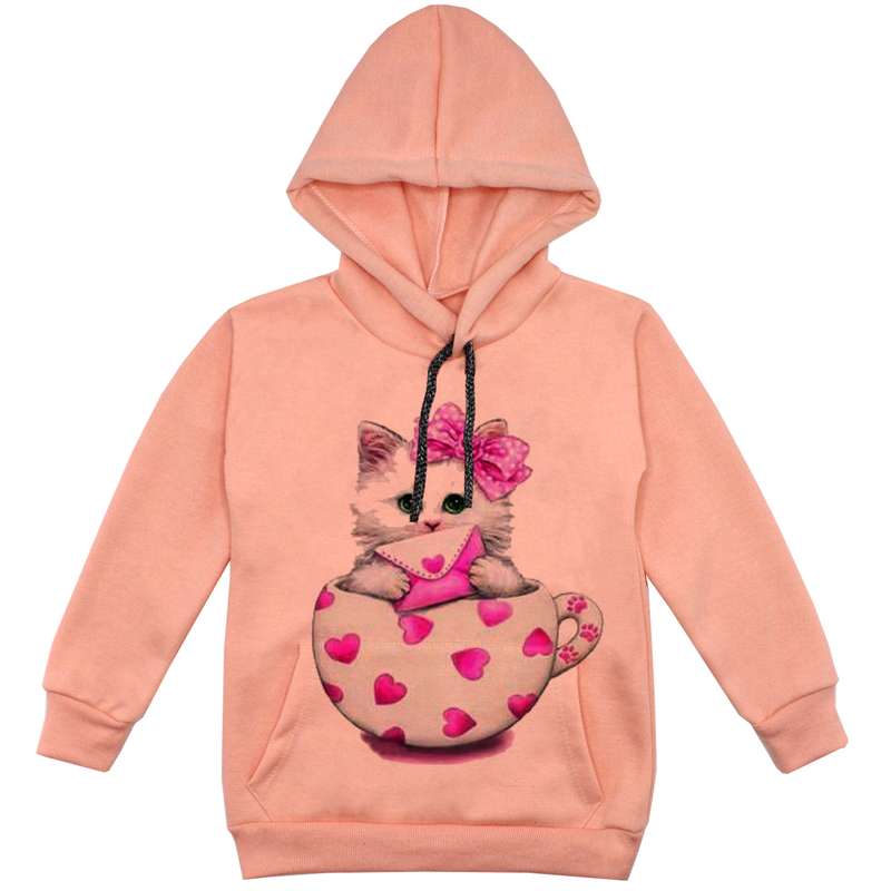 هودی دخترانه مدل گربه و فنجون F80 رنگ گلبهی 