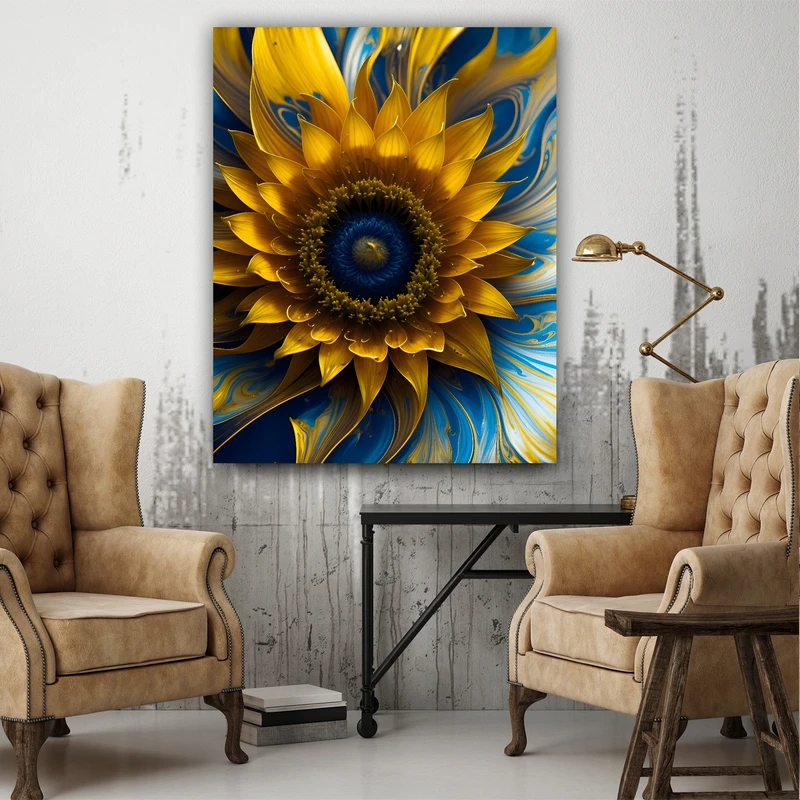 تابلو بوم طرح مخمل فانتزی مدل گل آفتابگردان  کد FP2058