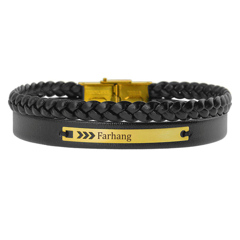 دستبند طلا 18 عیار مردانه لیردا مدل اسم فرهنگ 202012