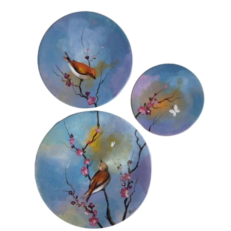 بشقاب دیوارکوب سفالی طرح پرنده کد D232 مجموعه ۳ عددی