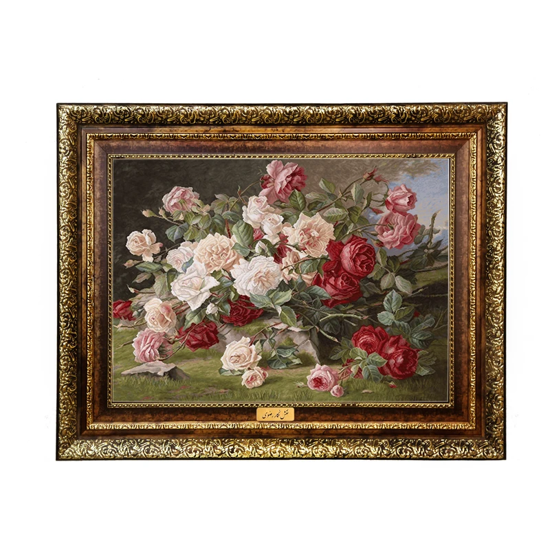 تابلو فرش ماشینی نقش نگار رضوی طرح گل کد 2085H