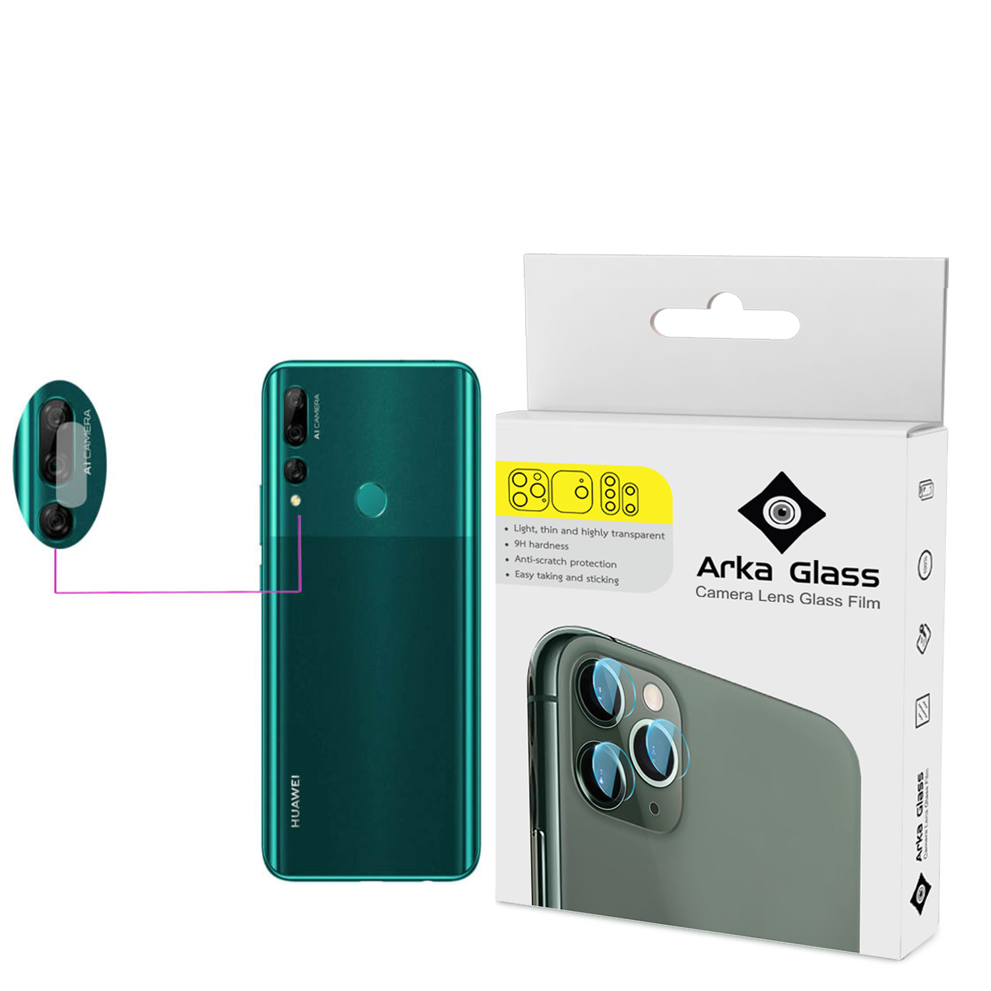محافظ لنز دوربین آرکا گلس مدل GLA مناسب برای گوشی موبایل هوآوی Y9 Prime 2019