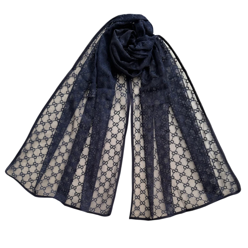 شال زنانه مدل توری گیپور زنجیری دور نوار دوزی مجلسی