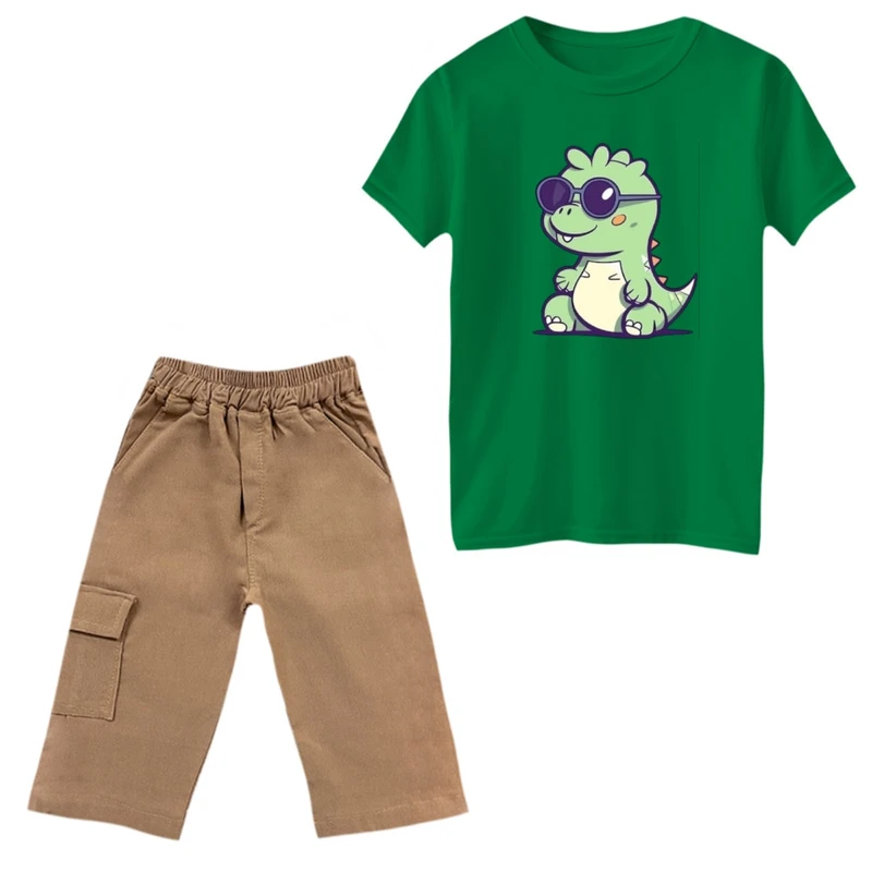 ست تی‌شرت و شلوارک پسرانه مدل دایناسور کد 39