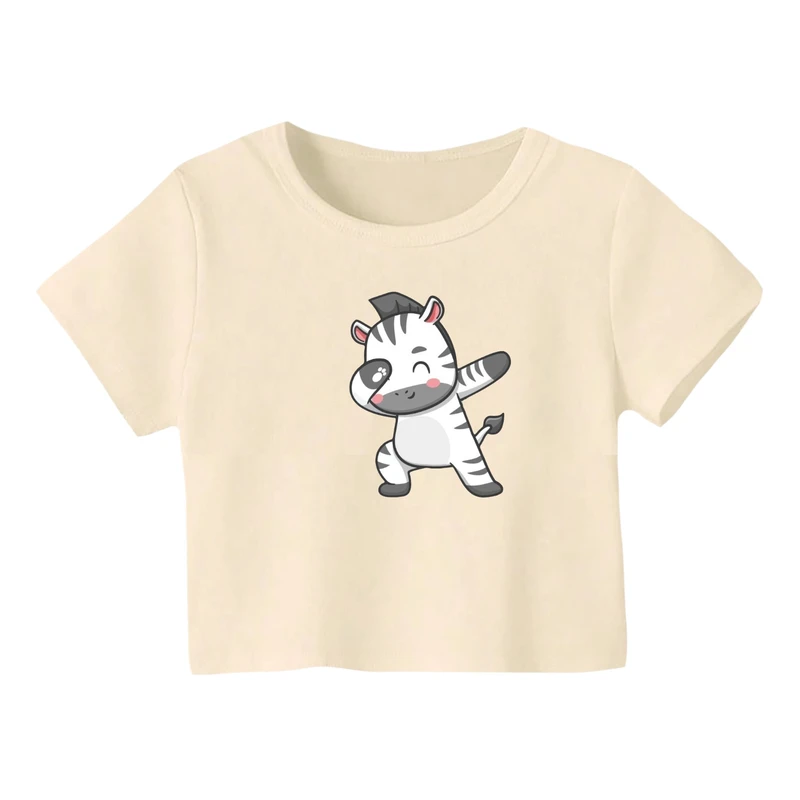 کراپ‌ تی‌شرت آستین کوتاه زنانه مدل گورخر کد 2