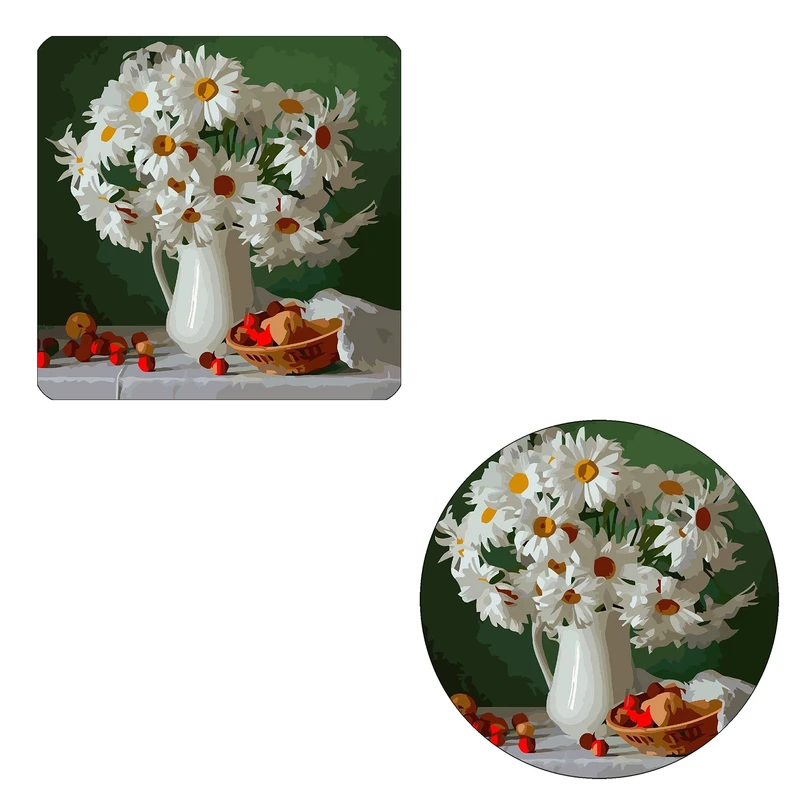 مگنت طرح گلهای داوودی سفید کد M1 به همراه زیر لیوانی