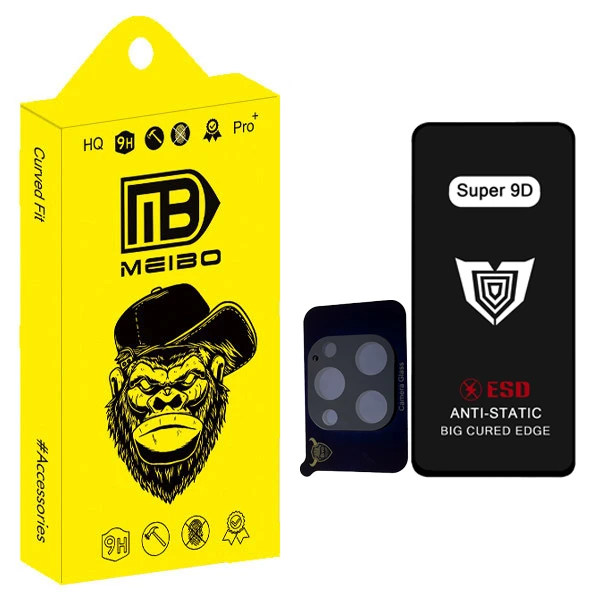 محافظ صفحه نمایش میبو مدل Super 9D Guard مناسب برای گوشی موبایل اپل iphone 13 Pro Max به همراه محافظ لنز دوربین