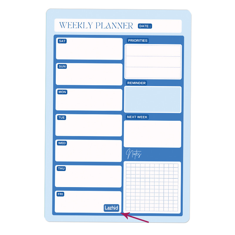تخته وایت برد لاژید طرح پلنر هفتگی مدل آهنربایی سایز 20X30 سانتیمتر