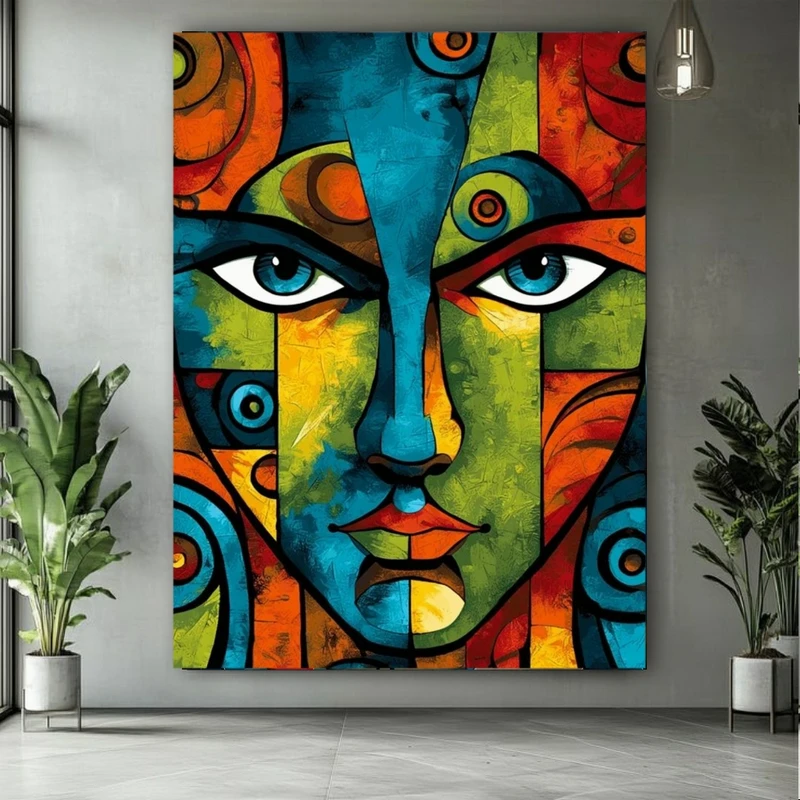 پوستر طرح کوبیسم چهره هنری مدل رنگارنگ کد BK24847