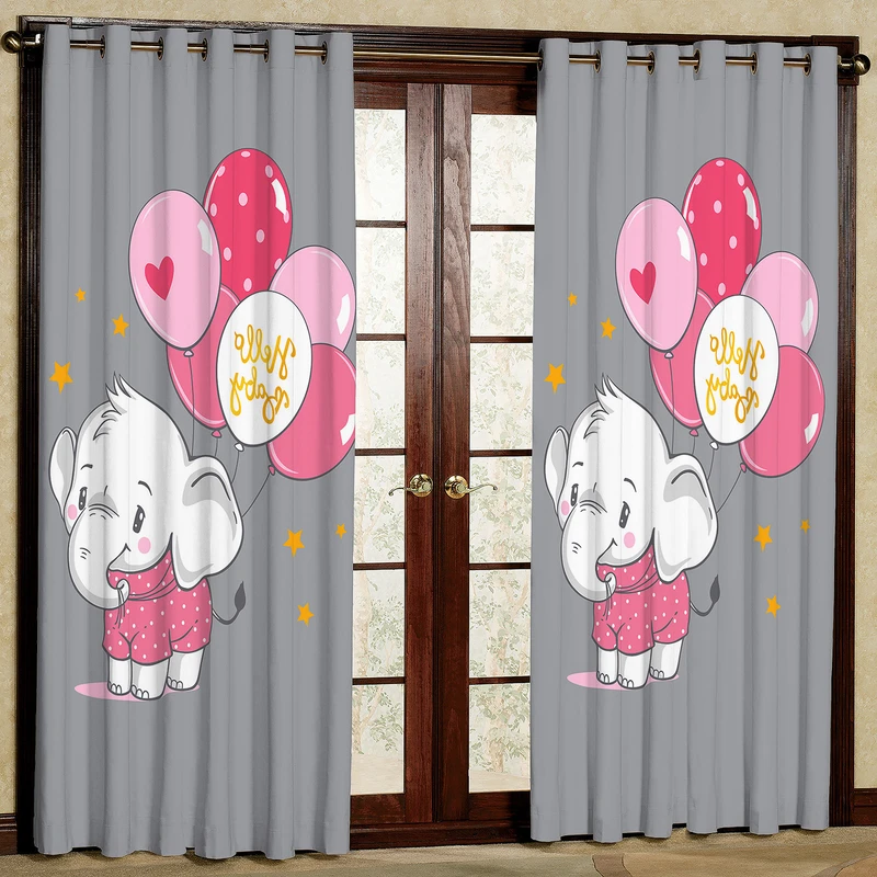 پرده کودک مدل مخمل پانچی طرح بچه فیل کد 4270T2 سایز 200x140 سانتی متر