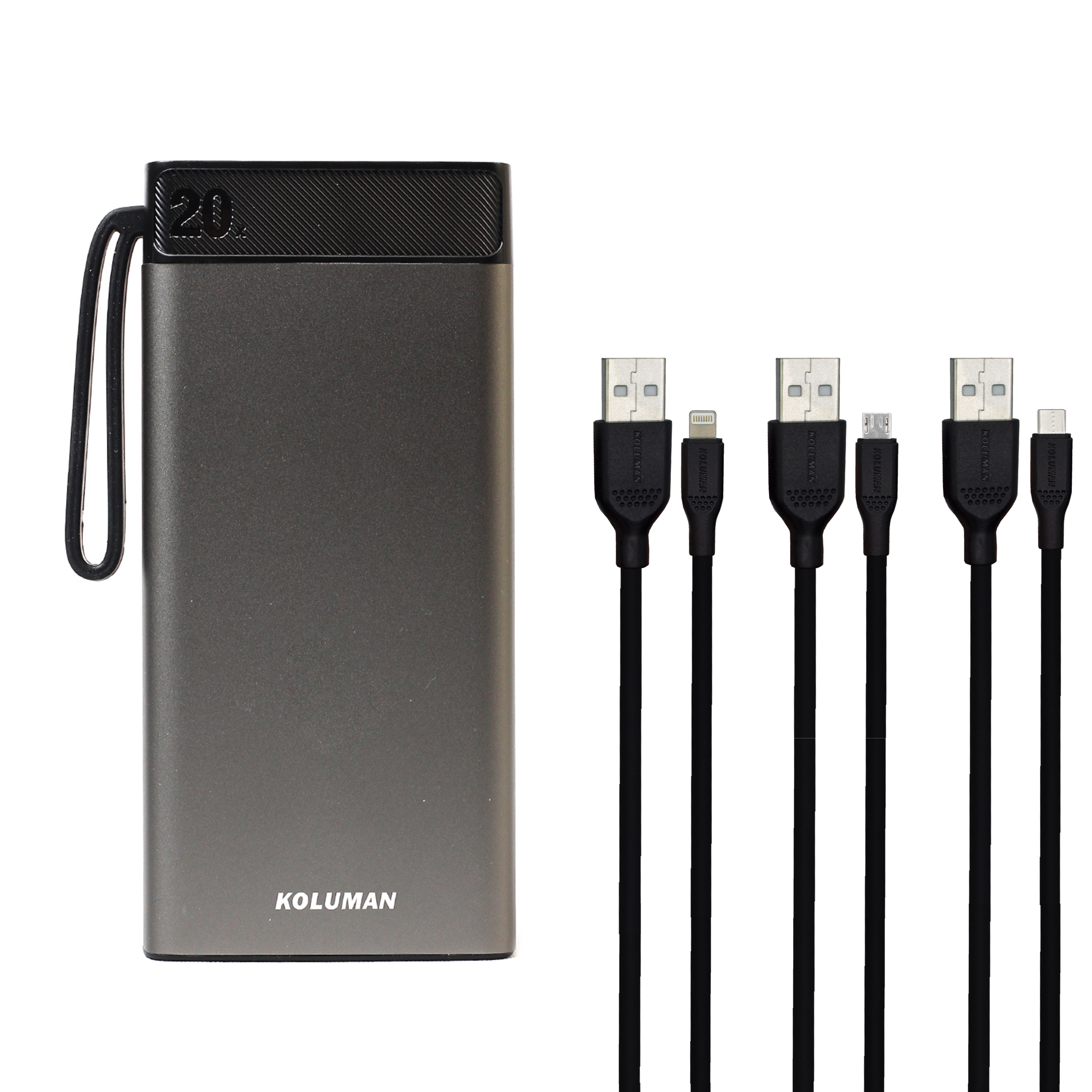 پاوربانک کلومن مدل KP-019 ظرفیت 20000 میلی آمپر ساعت به همراه کابل MICROUSB / USB-C/ لایتنینگ