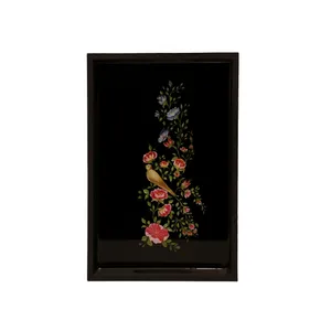سینی دسته دار طرح گل و مرغ شیرازی مدل F3 سایز 30×20 سانتی متر