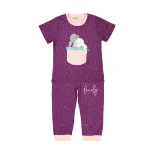 ست تی شرت و شلوار دخترانه مدل بنفی D