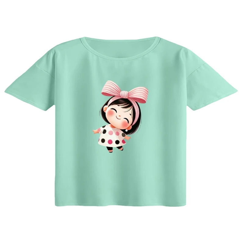 کراپ تی‌شرت آستین کوتاه زنانه مدل دخترک کد3