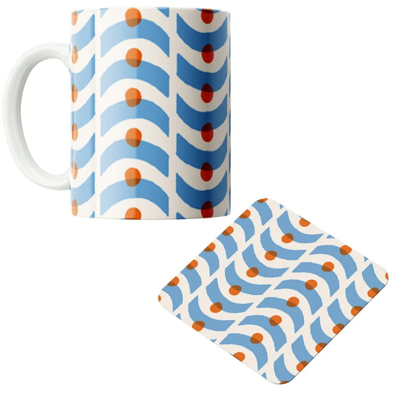 ماگ پاد آفرین مدل خطوط و نقاط کد DKC317 به همراه زیر لیوانی