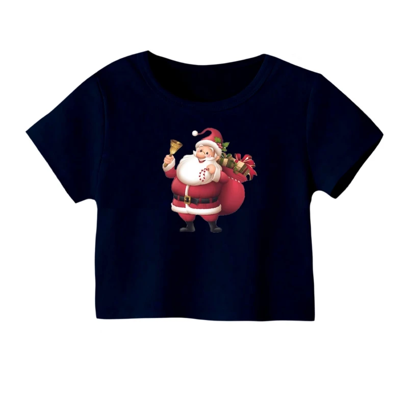 کراپ‌ تی‌شرت آستین کوتاه زنانه مدل بابانوئل کریسمس کد 14