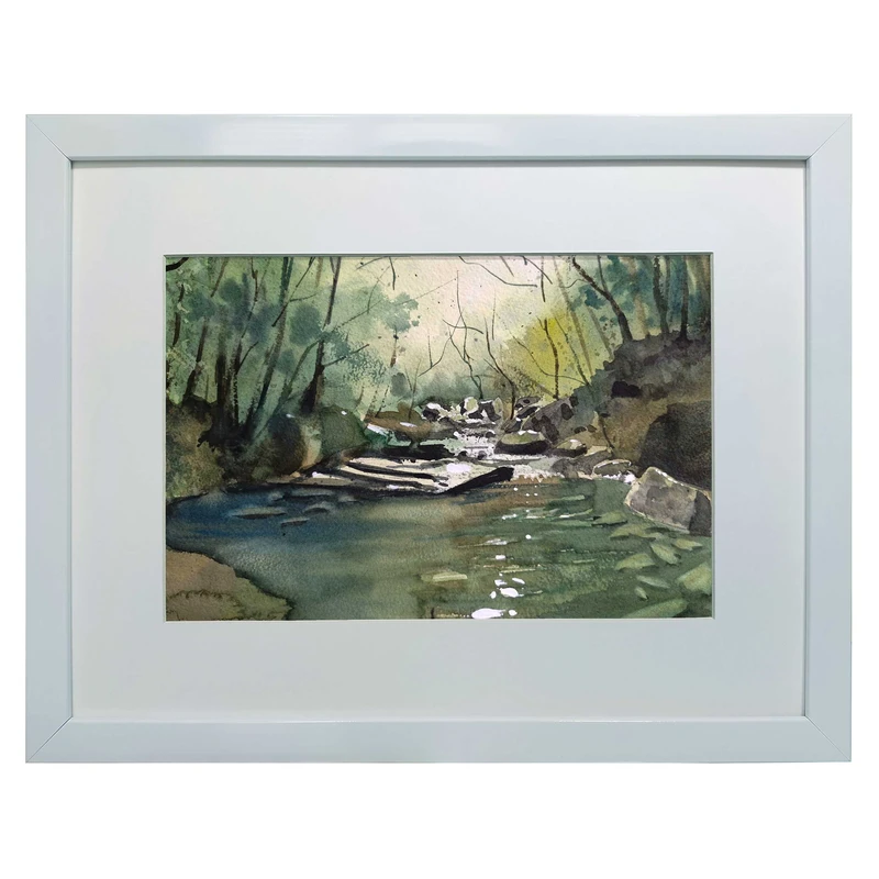 تابلو نقاشی آبرنگ طرح رودخانه جنگلی کد 172