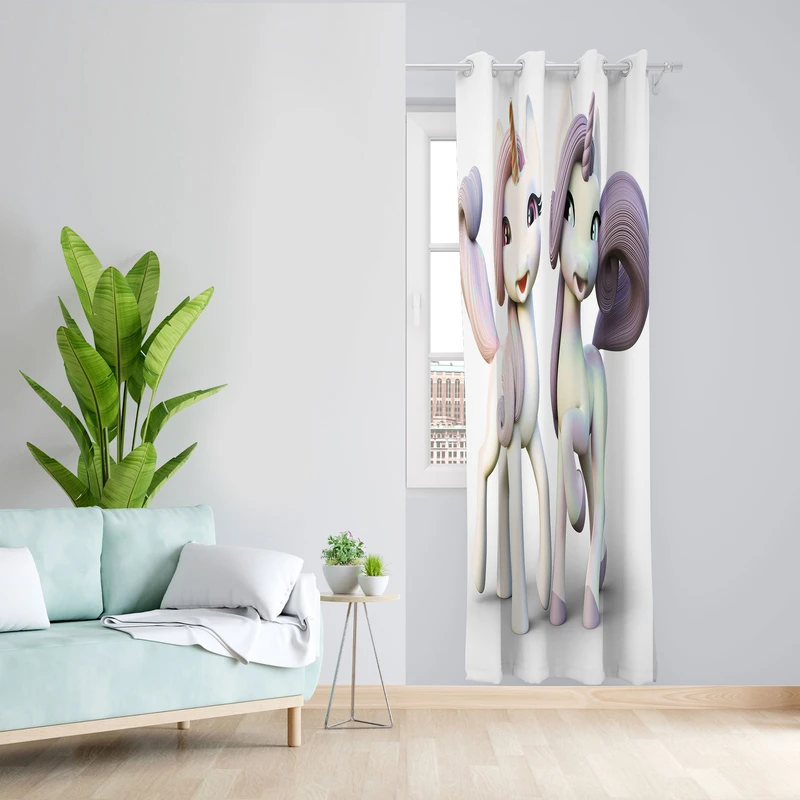  پرده مدل اتاق کودک مخمل پانچی طرح تک شاخ  کد 2575 سایز 140x280 سانتی متر