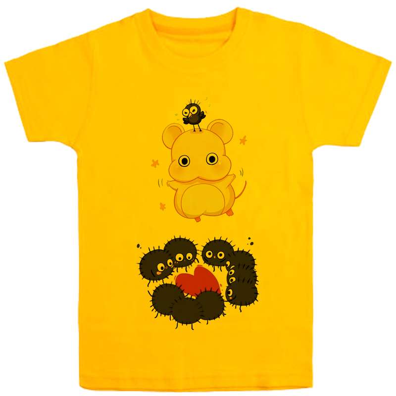 تی شرت آستین کوتاه دخترانه مدل میکروب ها D141 رنگ زرد