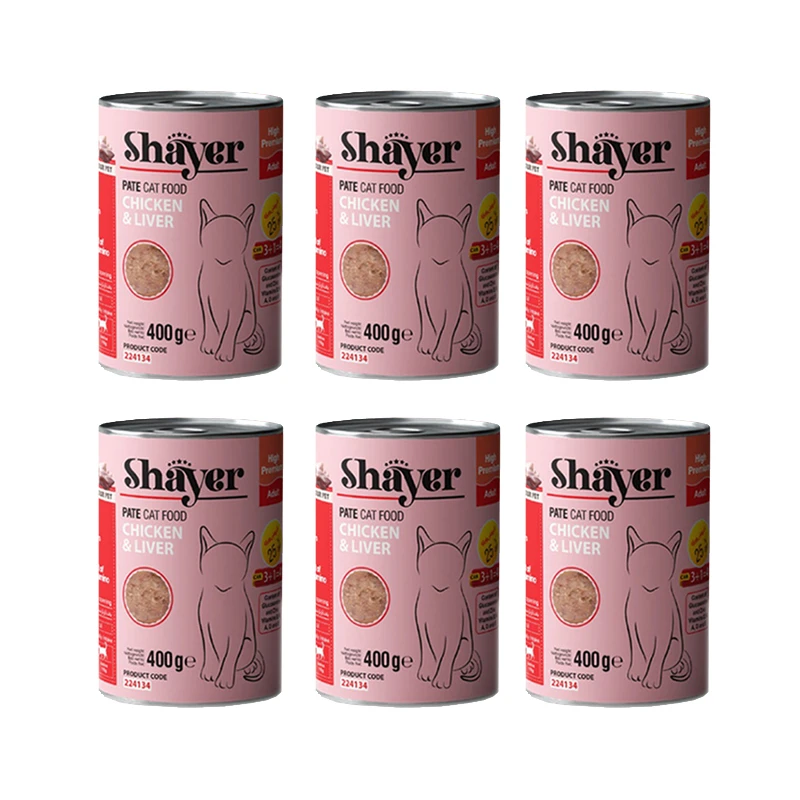  کنسرو غذای گربه شایر مدل پته مرغ و جگر وزن 400 گرم بسته 6 عددی