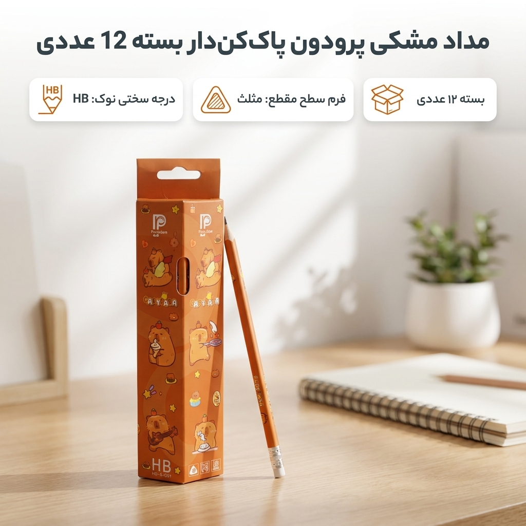 مداد مشکی پرودون با درجه سختی HB طرح کاپی بارا بسته 12 عددی