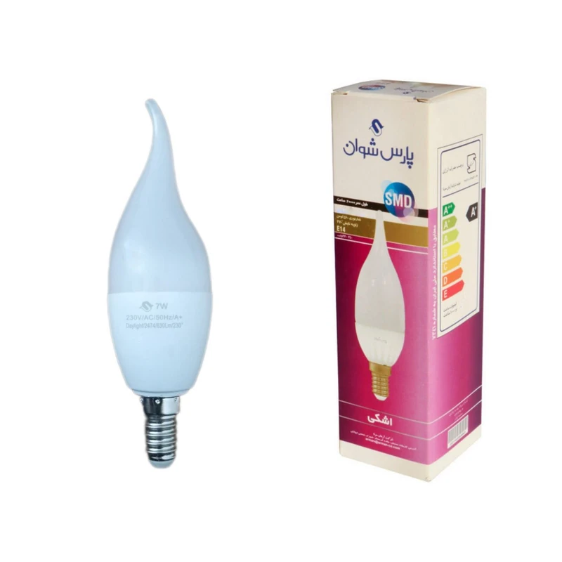 عکس شماره 2 : لامپ اس ام دی 7 وات پارس شوان مدل اشکی پایه e14 بسته 5 عددی
