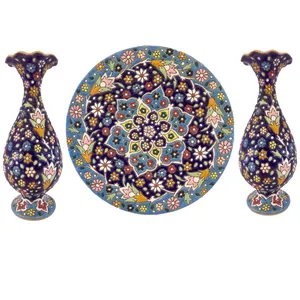 ست سه تکه گلدان و بشقاب میناکاری زمانیان کد zmn21041