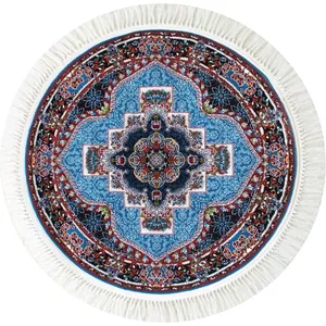 فرش ماشینی مدل گرد طرح ناردون زمینه آبی