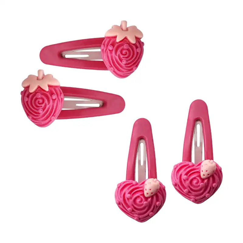 گیره مو دخترانه مدل توت فرنگی و قلب کد SNG340 مجموعه 4 عددی