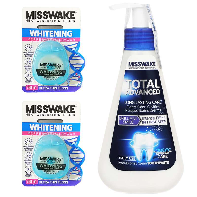 خمیر دندان میسویک مدل Total Advanced حجم 185 میلی لیتر به همراه نخ دندان میسویک مدل Whitening بسته 2 عددی خمیر دندان میسویک مدل Total Advanced حجم 185 میلی لیتر به همراه نخ دندان میسویک مدل Whitening بسته 2 عددی