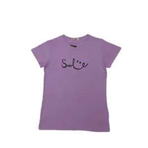 تی شرت آستین کوتاه زنانه مدل لبخند رنگ بنفش