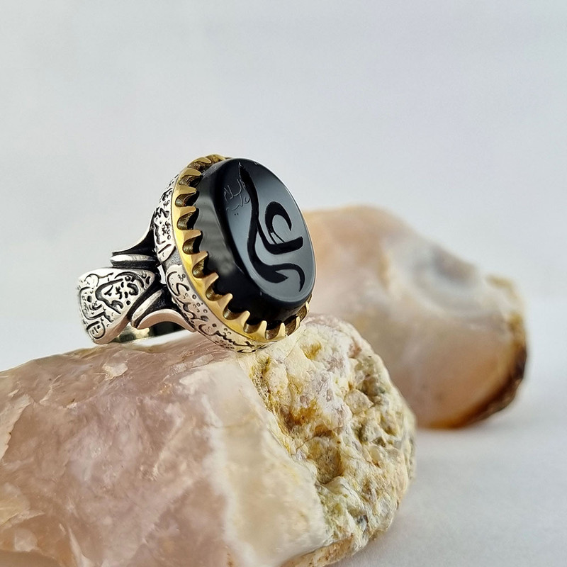 انگشتر نقره مردانه ملک زیور مدل چهارده معصوم طرح حکاکی دستی علی (ع) کد 401