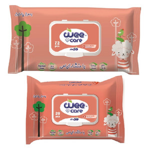 دستمال مرطوب کودک وی کر مدل عصاره جوانه گندم و روغن بادام بسته دو عددی