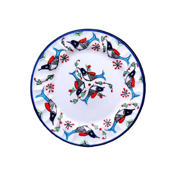 بشقاب چینی میبد مروارید طرح مرغی رنگی مدل شیرینی خوری بسته 6 عددی