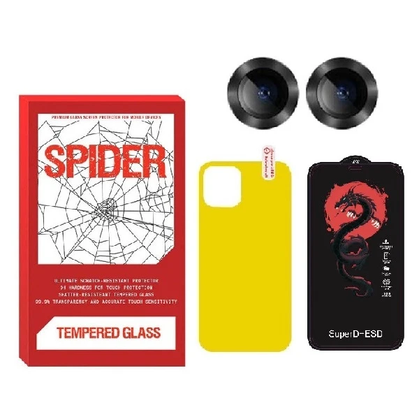 محافظ صفحه نمایش اسپایدر مدل HORO مناسب برای گوشی موبایل اپل iPhone 14 به همراه محافظ پشت گوشی و محافظ لنز دوربین