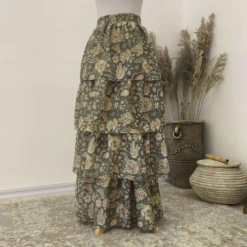 دامن چین‌دار زنانه مدل طبقه ای گل کد 01