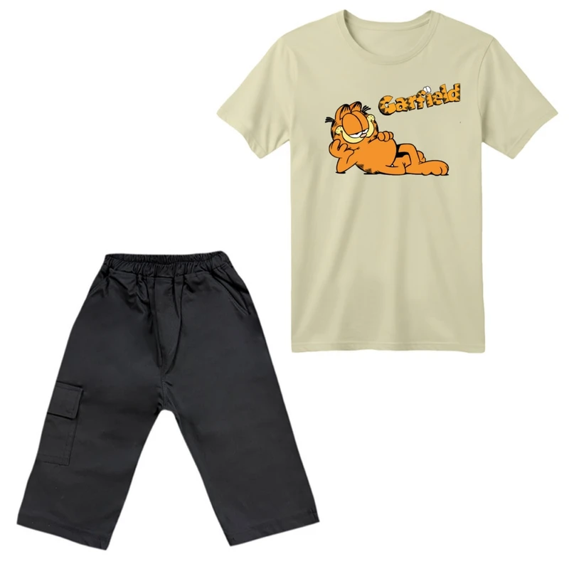 ست تی‌شرت آستین کوتاه و شلوارک پسرانه مدل گارفیلد کد ۳