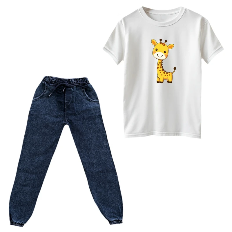 ست تی‌شرت و شلوار پسرانه مدل زرافه کد 01