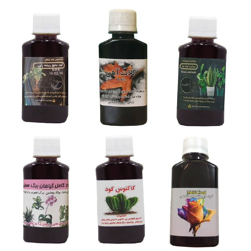 کود مایع فسفر ریشه زایی 10-52-10 و کلات آهن و امینو اسید و کود کامل گیاهان برگ سبز و کود کاکتوس و کود گلدهی مدل life drop حجم 120 میلی لیتر