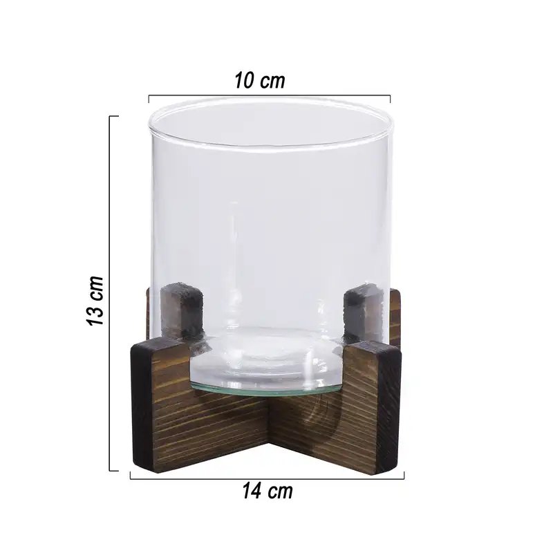 گلدان دکوری مدل تنگ شیشه ای پایه چوبی