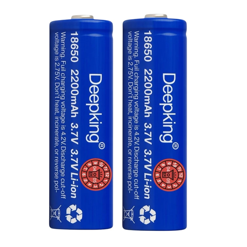 باتری لیتیومی قابل شارژ دیپکینگ مدل 18650 ظرفیت 2200 میلی آمپر بسته 2 عددی