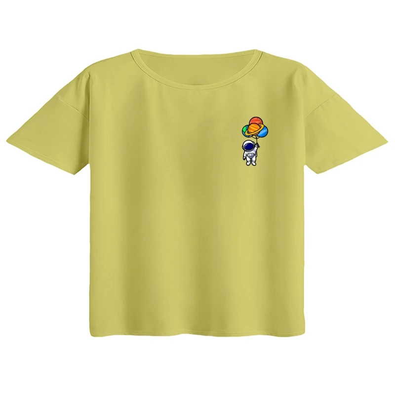 کراپ تی‌شرت آستین کوتاه زنانه مدل فضانورد کد ۱۷ رنگ لیمویی