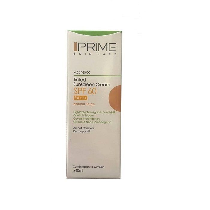 کرم ضدآفتاب رنگی پرایم، 60 SPF، مدل 02، مناسب پوست چرب و مختلط تنالیته رنگ متوسط و حجم 40 میلی‌لیتر، محافظت کننده در برابر اشعه UVA،IRو UVB، کنترل کننده ترشح سبوم، فاقد چربی و غیر کومدون‌زا، +++PA، پوشش دهنده جای جوش، با ماندگاری 3 ساعته -  - 4
