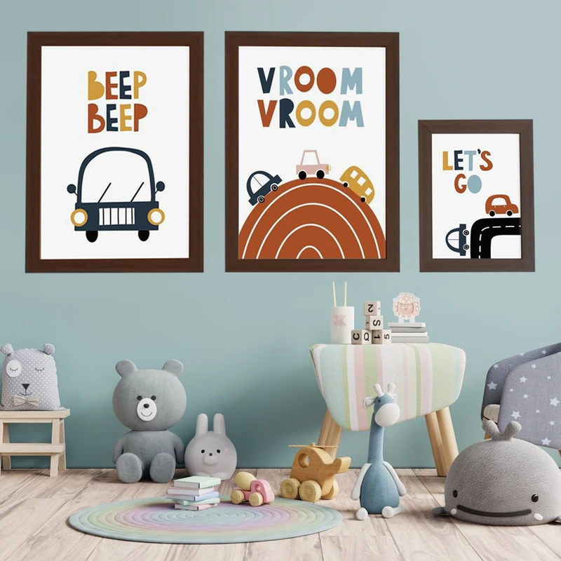 تابلو اتاق کودک و نوزاد مدل ماشینی پسرانه مجموعه 3 عددی