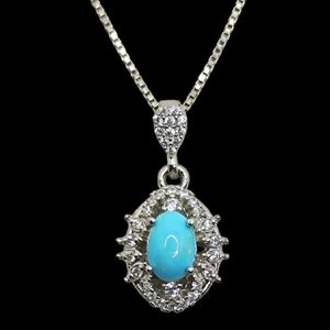 گردنبند نقره زنانه مدل فیروزه نیشابور آبکاری رادیوم کد 6770